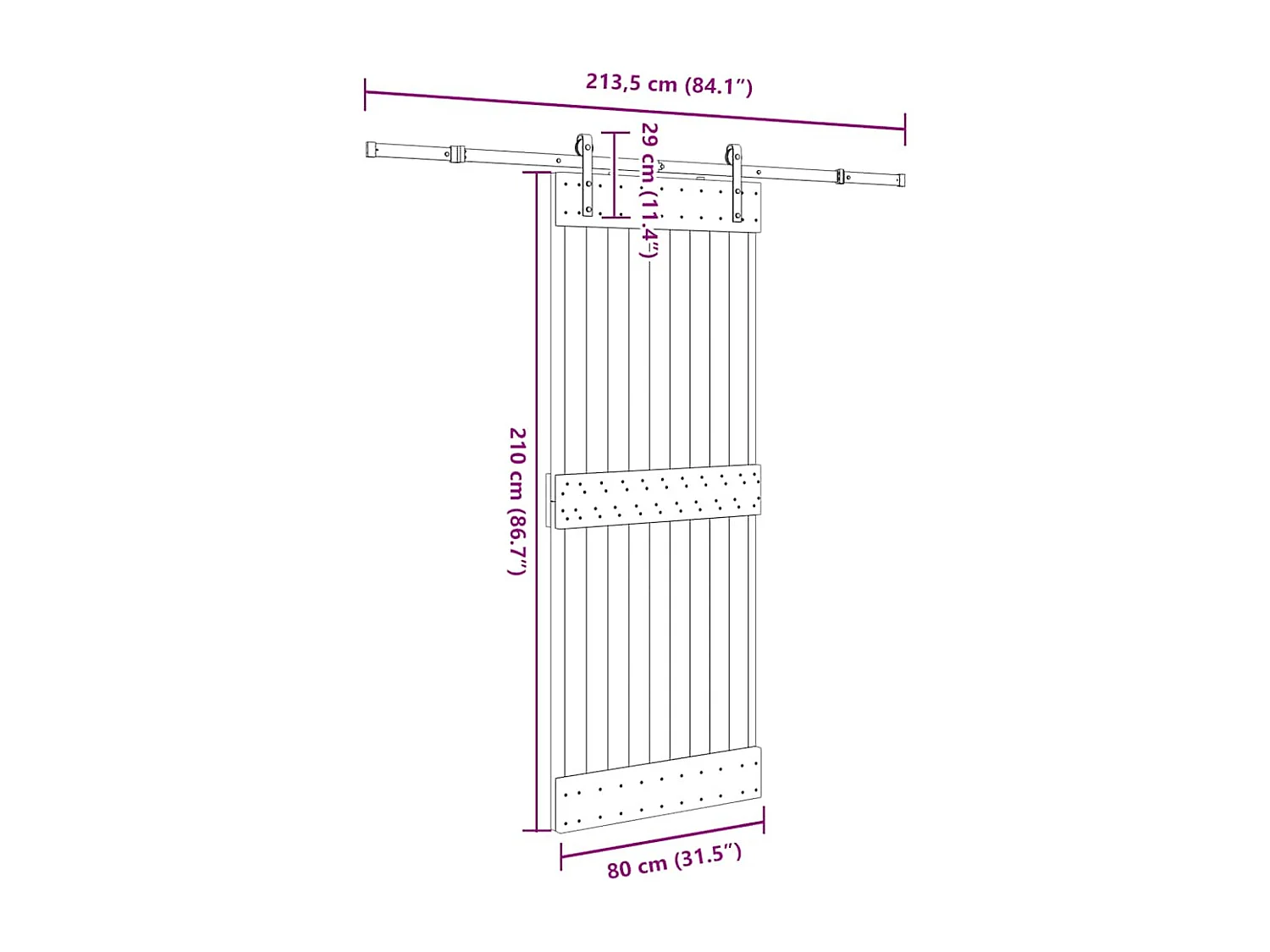 Porta de correr com ferragens 80x210 cm madeira de pinho maciça