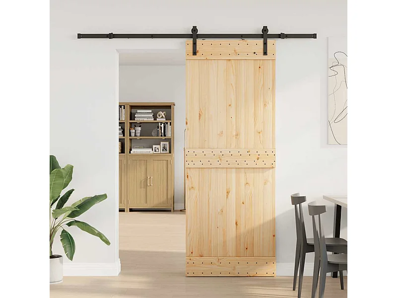 Porta de correr com ferragens 80x210 cm madeira de pinho maciça