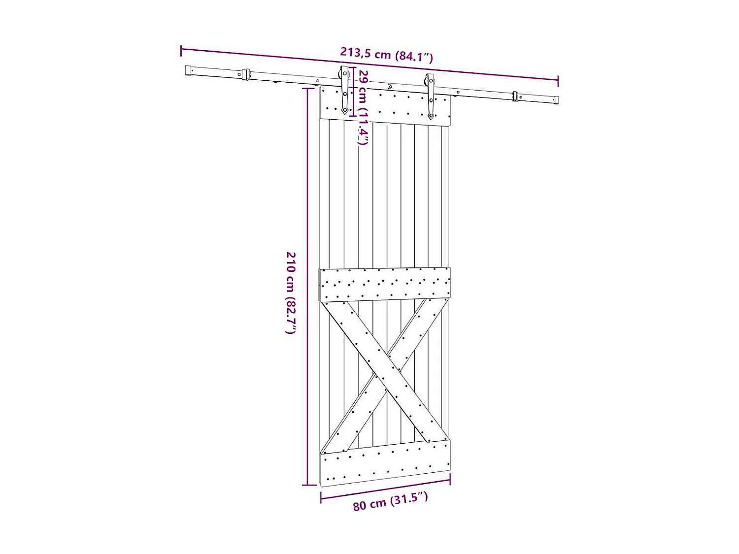 Porta de correr com ferragens 80x210 cm madeira de pinho maciça