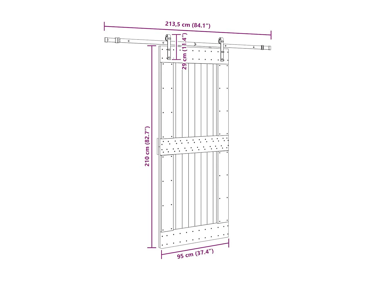 Porta de correr com ferragens 95x210 cm madeira de pinho maciça