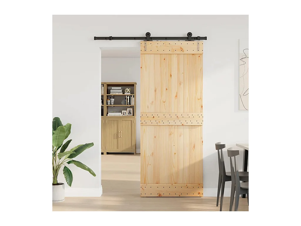 Porta Scorrevole con Set Hardware 85x210 cm Legno Massello Pino