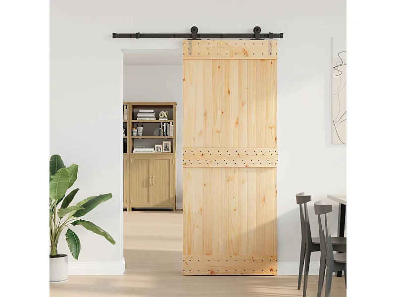 Porta Scorrevole con Set Hardware 85x210 cm Legno Massello Pino