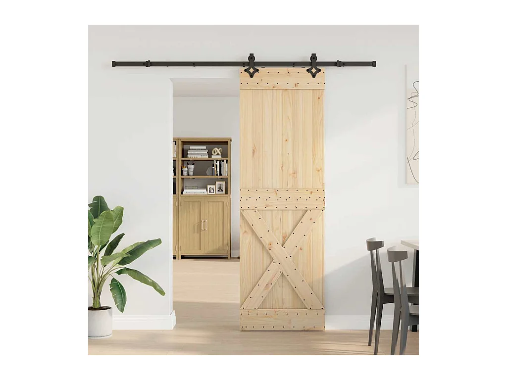 Porte coulissante et kit de quincaillerie 70x210 cm pin massif