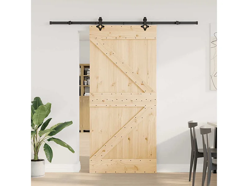 Puerta corredera con herrajes madera maciza de pino 95x210 cm