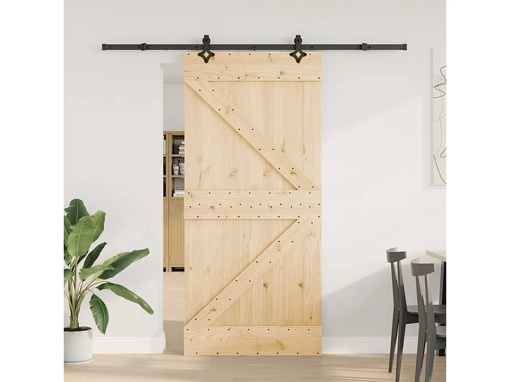 Puerta corredera con herrajes madera maciza de pino 95x210 cm