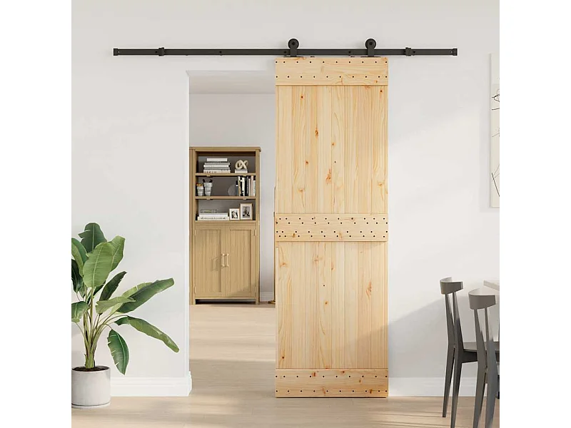 Porta Scorrevole con Set Hardware 70x210 cm Legno Massello Pino