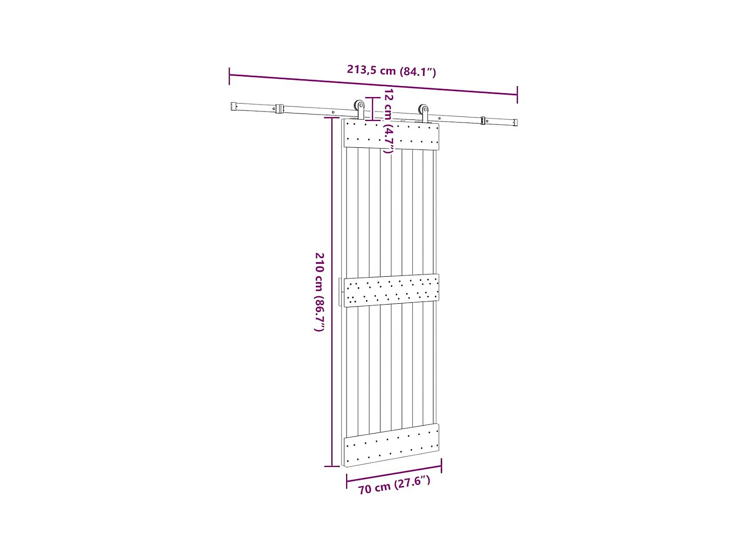 Porte coulissante et kit de quincaillerie 70x210 cm pin massif