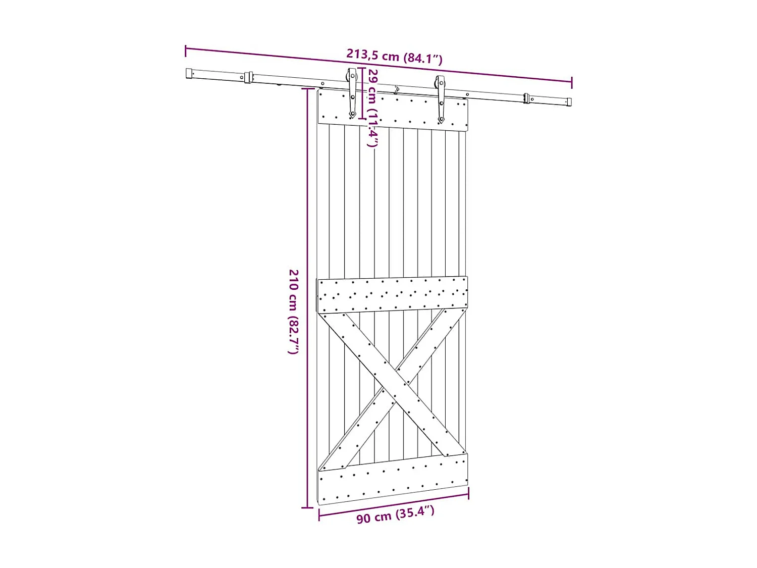 Porta Scorrevole con Set Hardware 90x210 cm Legno Massello Pino