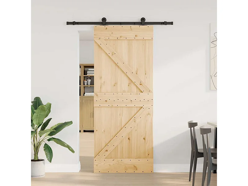 Porta Scorrevole con Set Hardware 85x210 cm Legno Massello Pino