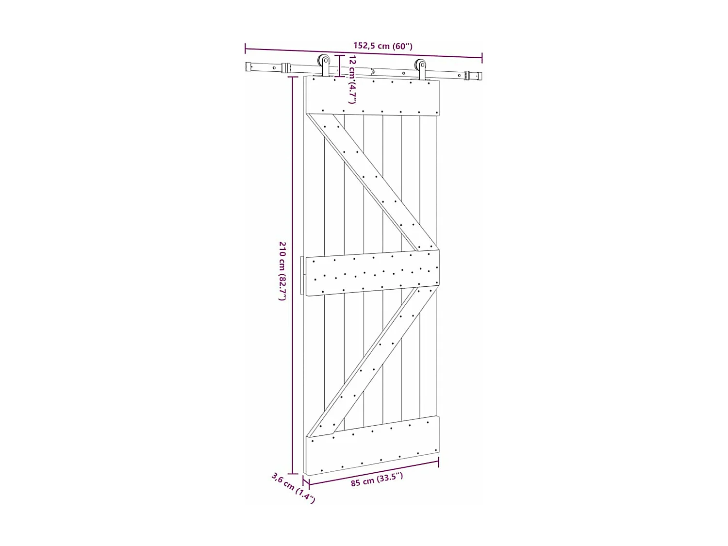 Porte coulissante et kit de quincaillerie 85x210 cm pin massif