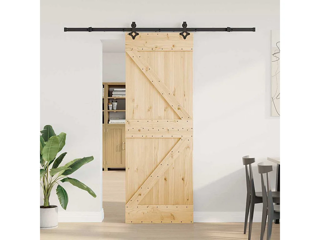 Porte coulissante et kit de quincaillerie 70x210 cm pin massif