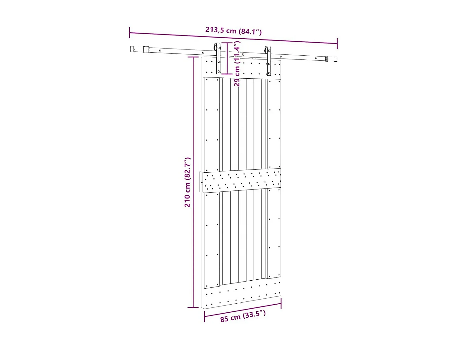 Porte coulissante et kit de quincaillerie 85x210 cm pin massif