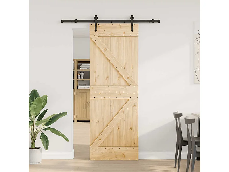 Puerta corredera con herrajes madera maciza de pino 70x210 cm