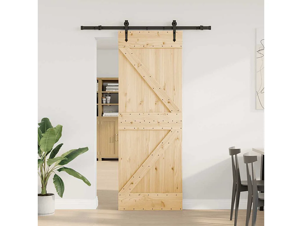 Puerta corredera con herrajes madera maciza de pino 70x210 cm