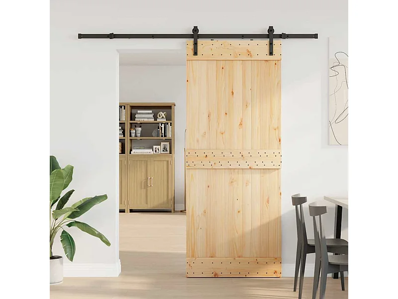 Porta Scorrevole con Set Hardware 85x210 cm Legno Massello Pino