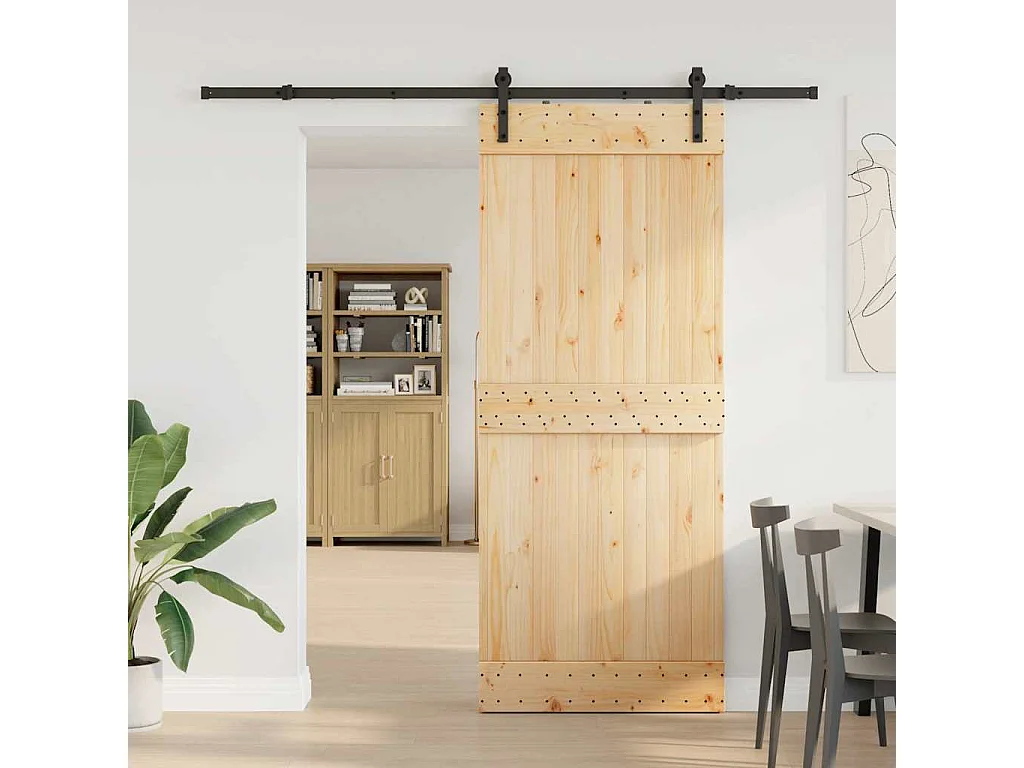 Puerta corredera con herrajes madera maciza de pino 85x210 cm