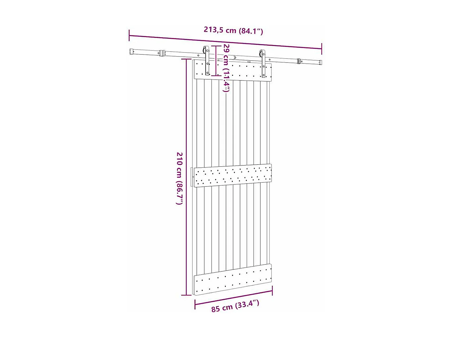 Puerta corredera con herrajes madera maciza de pino 85x210 cm