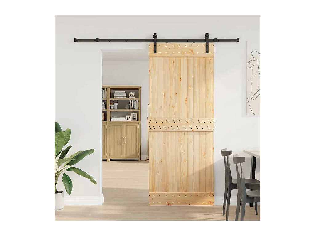 Porte coulissante et kit de quincaillerie 85x210 cm pin massif