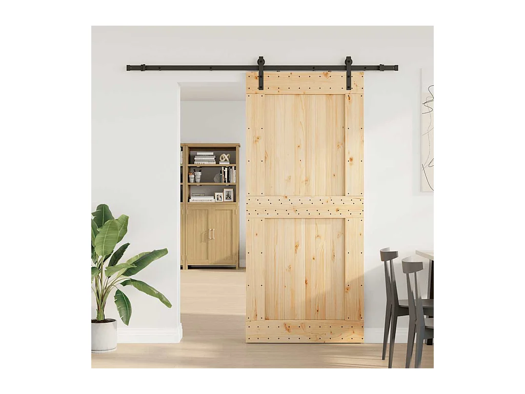 Porta Scorrevole con Set Hardware 100x210cm Legno Massello Pino