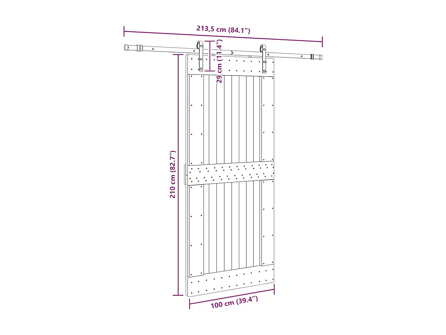 Porta de correr c/ ferragens 100x210 cm madeira de pinho maciça