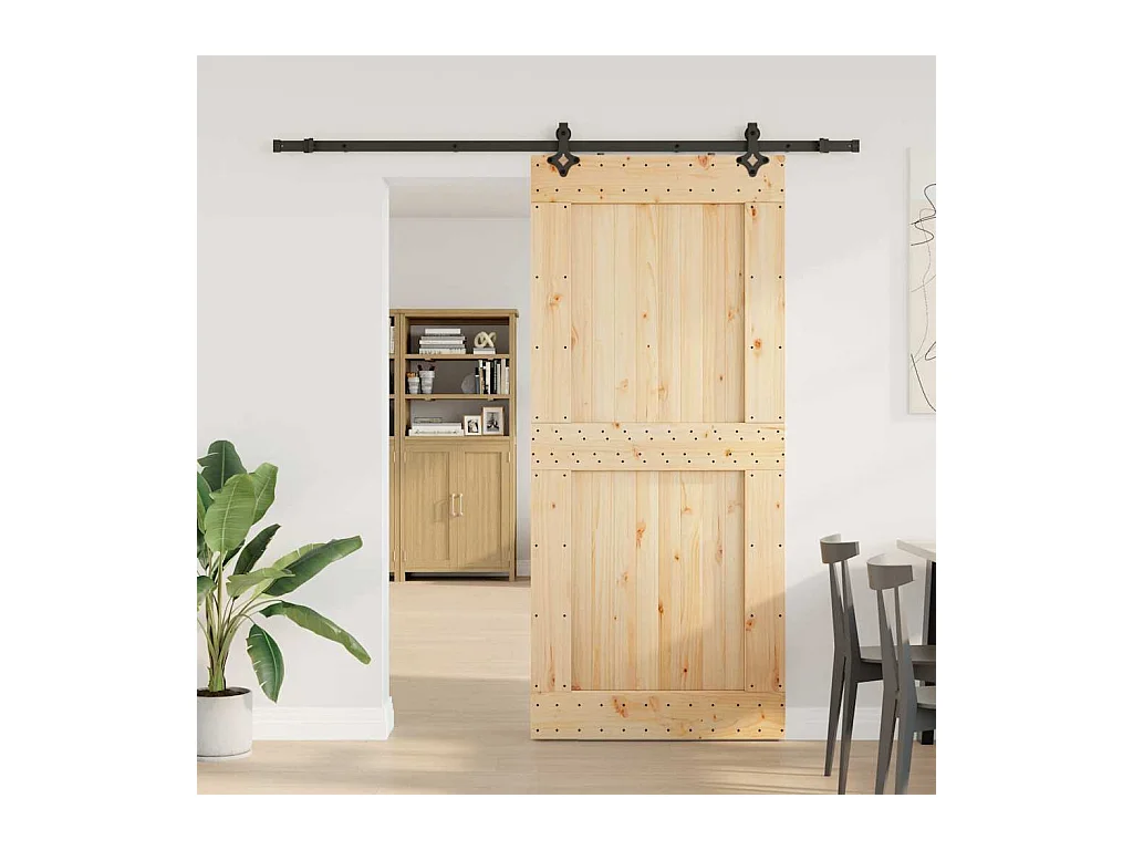 Porte coulissante et kit de quincaillerie 100x210 cm pin massif
