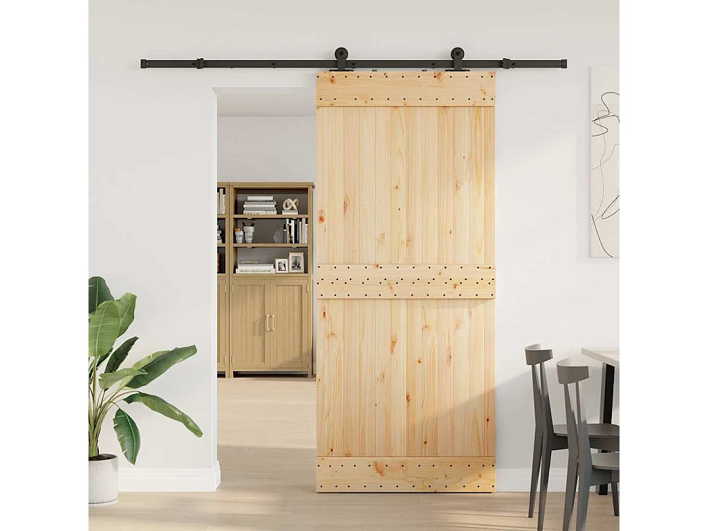 Porta Scorrevole con Set Hardware 90x210 cm Legno Massello Pino