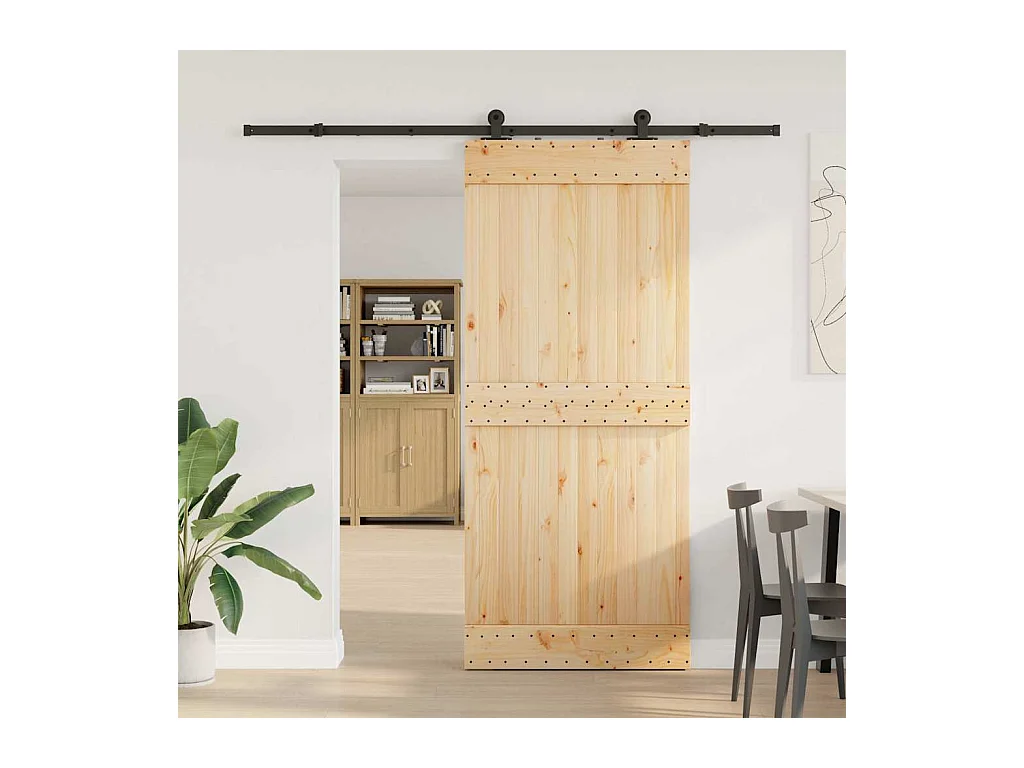 Porte coulissante et kit de quincaillerie 90x210 cm pin massif