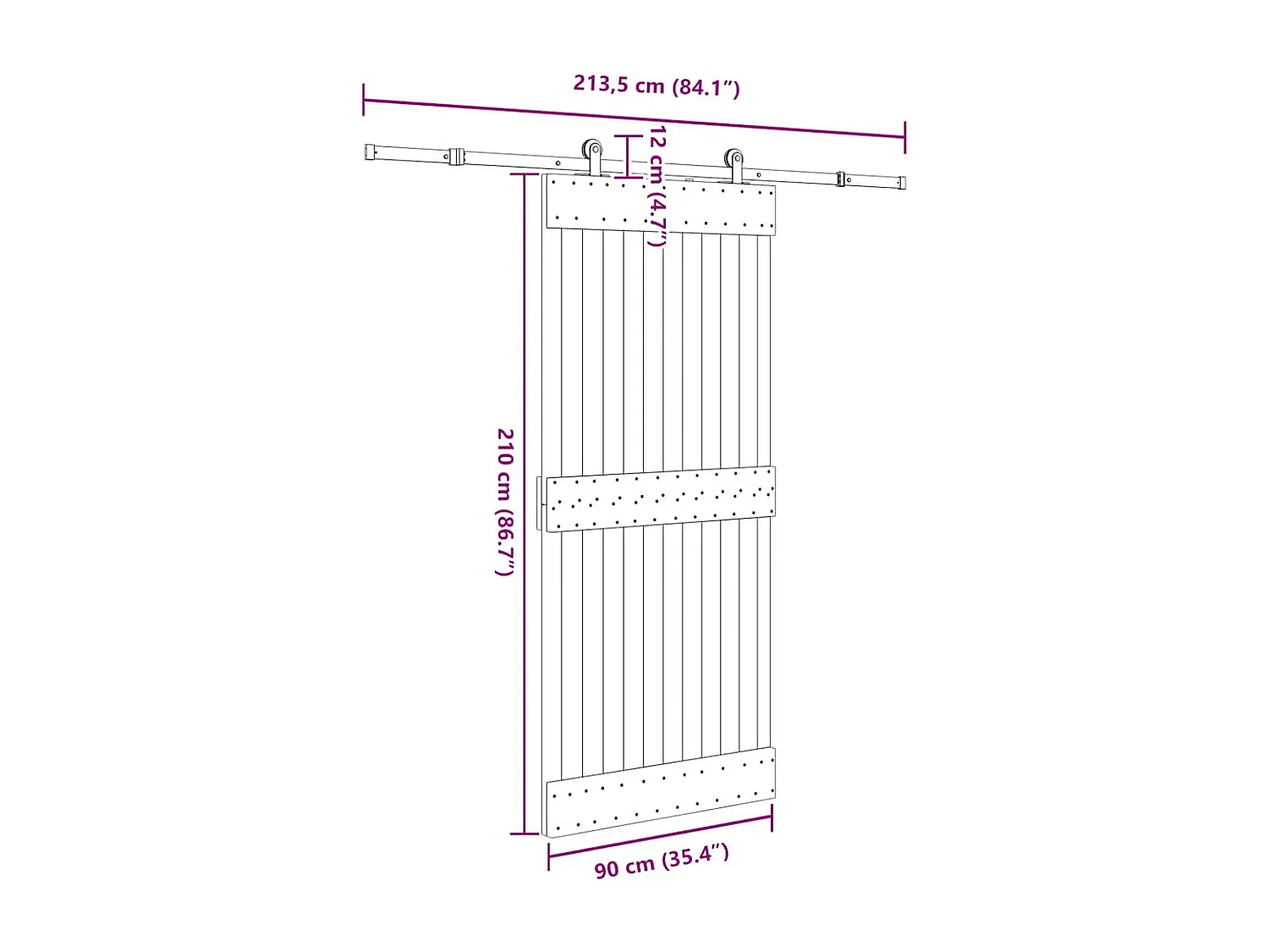 Porte coulissante et kit de quincaillerie 90x210 cm pin massif