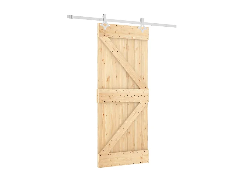 Porta Scorrevole con Set Hardware 85x210 cm Legno Massello Pino