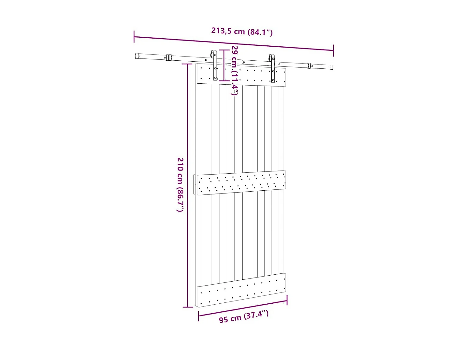 Porta de correr com ferragens 95x210 cm madeira de pinho maciça