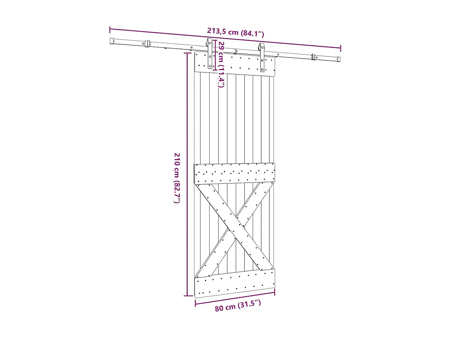Porta de correr com ferragens 80x210 cm madeira de pinho maciça
