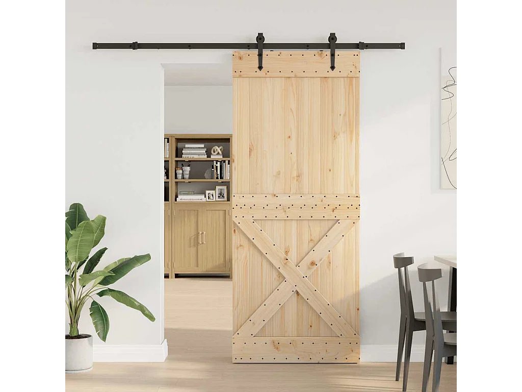 Porta de correr com ferragens 95x210 cm madeira de pinho maciça