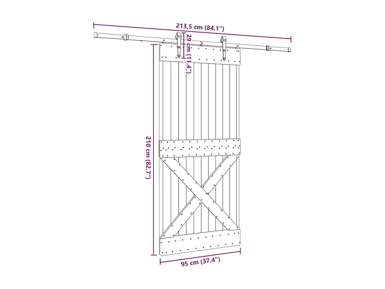 Porta de correr com ferragens 95x210 cm madeira de pinho maciça