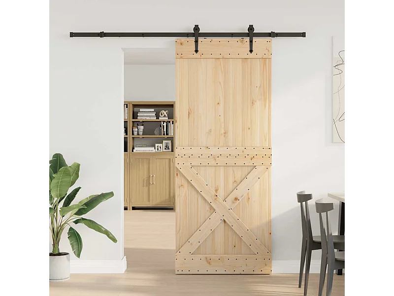 Porta de correr com ferragens 95x210 cm madeira de pinho maciça