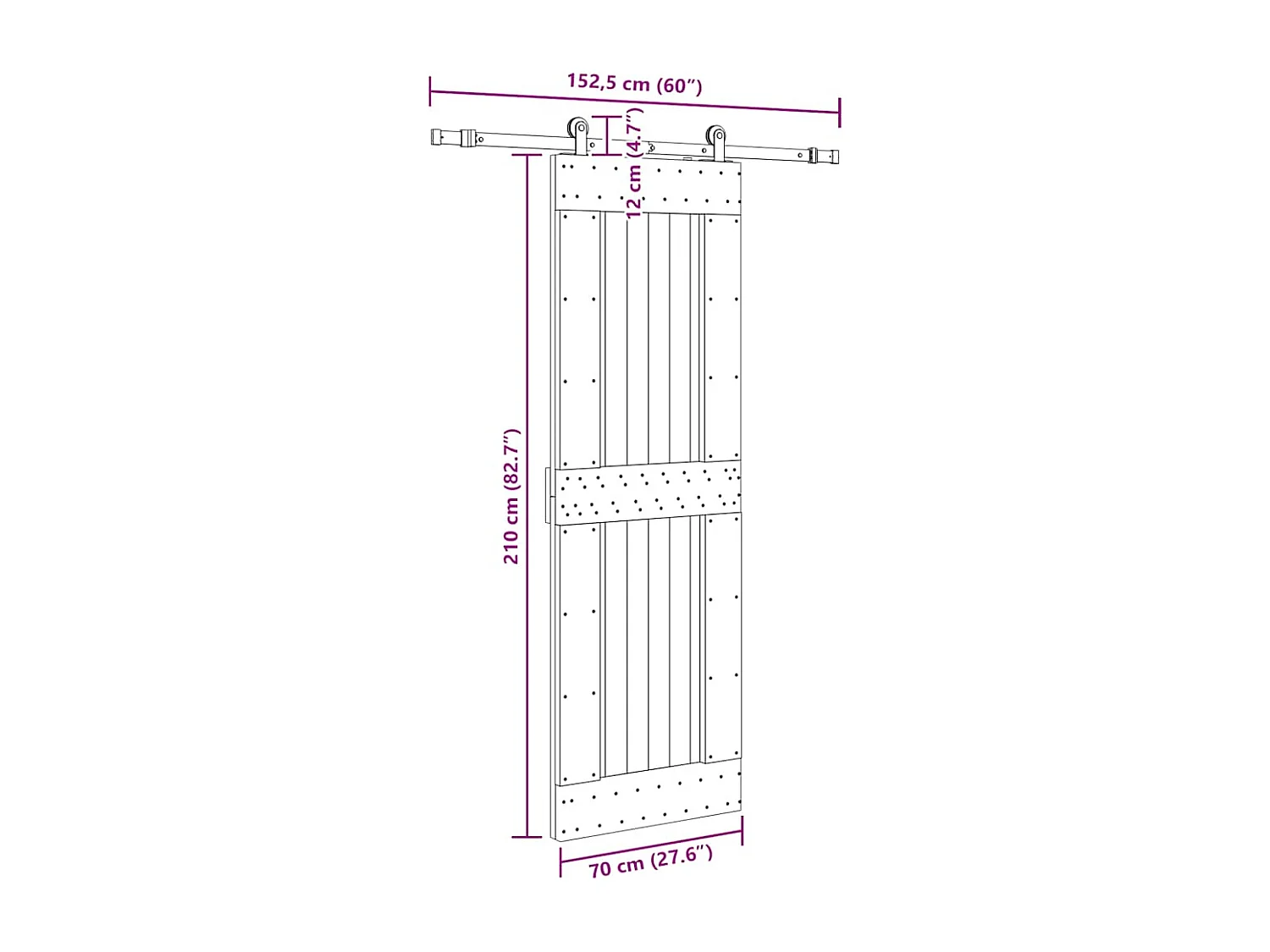 Porte coulissante et kit de quincaillerie 70x210 cm pin massif