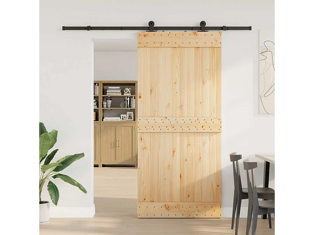 Porta de correr com ferragens 95x210 cm madeira de pinho maciça