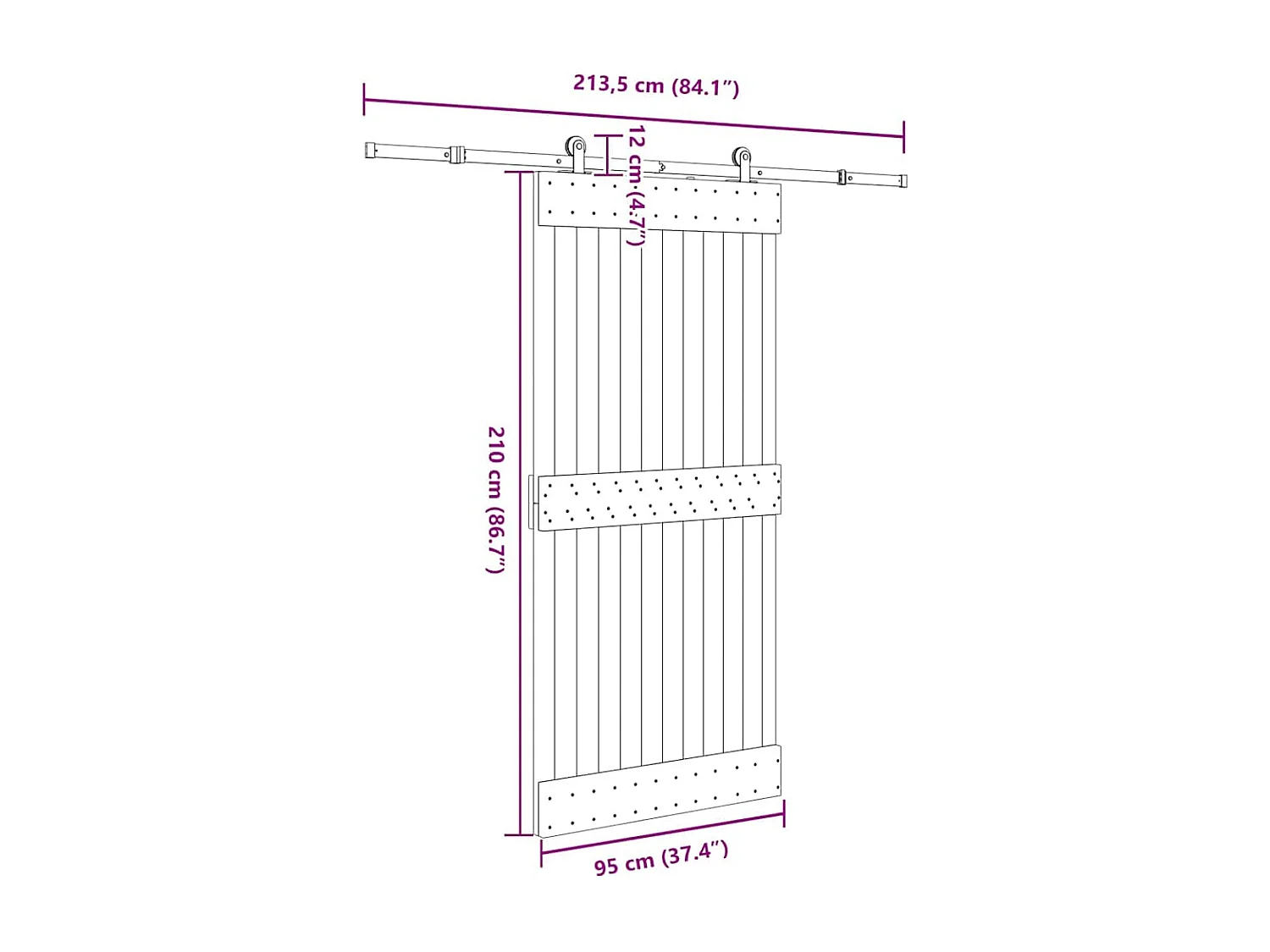 Porta de correr com ferragens 95x210 cm madeira de pinho maciça