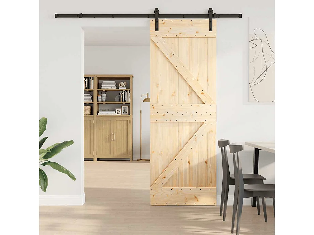 Porte coulissante et kit de quincaillerie 70x210 cm pin massif