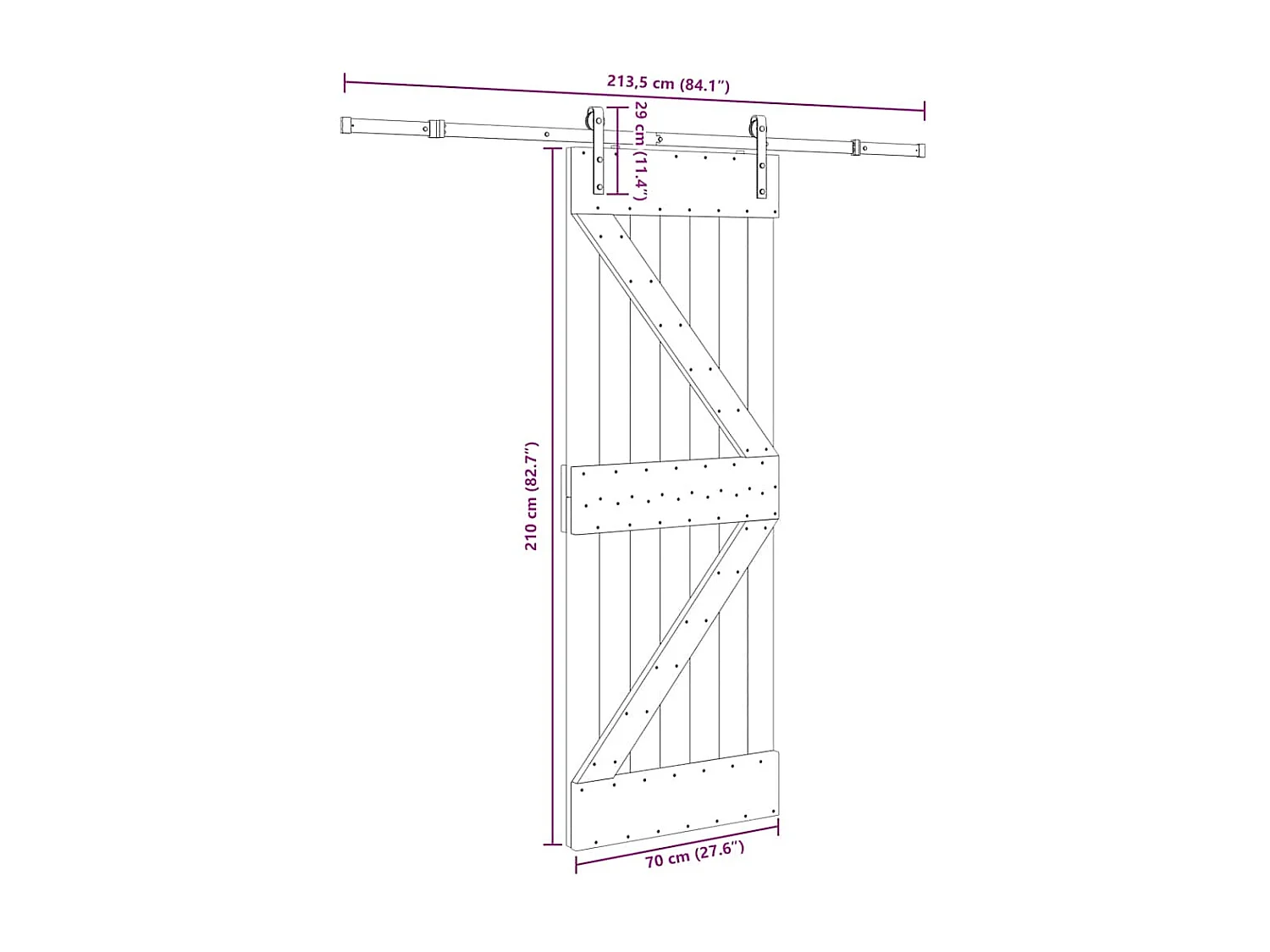 Porte coulissante et kit de quincaillerie 70x210 cm pin massif