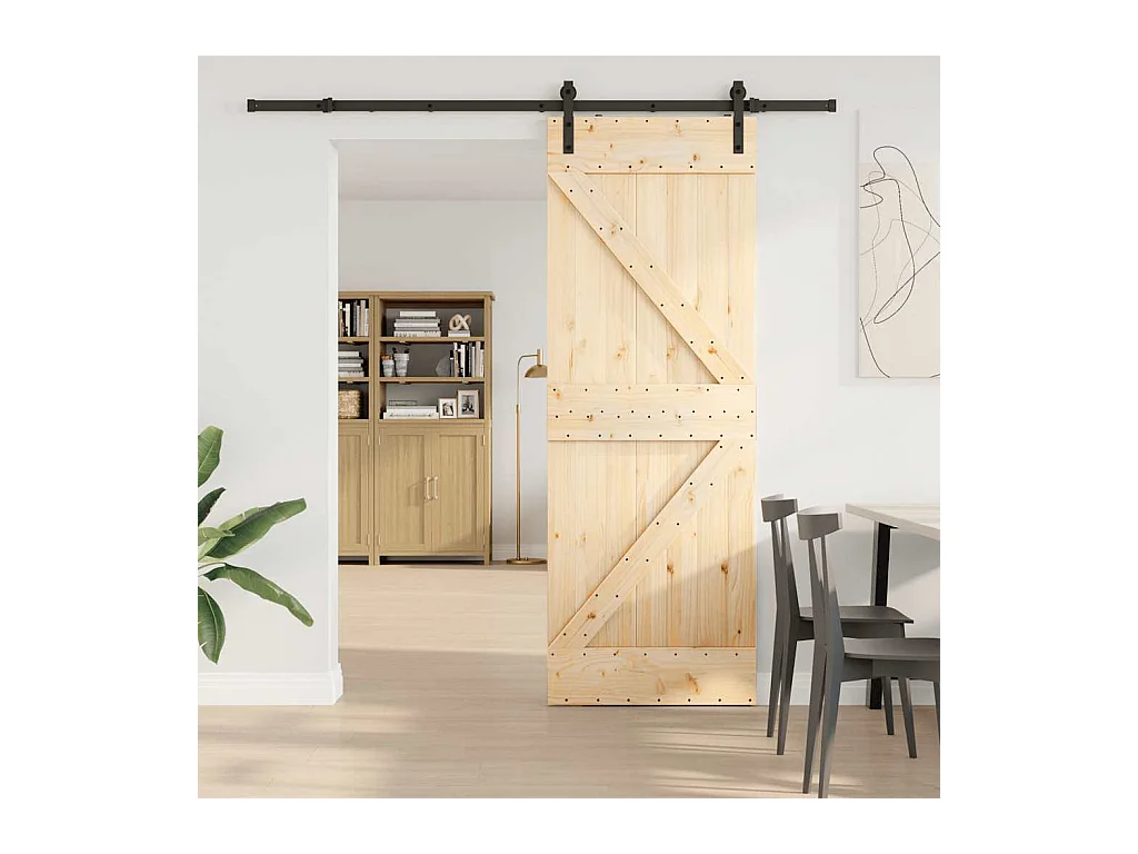 Porte coulissante et kit de quincaillerie 70x210 cm pin massif