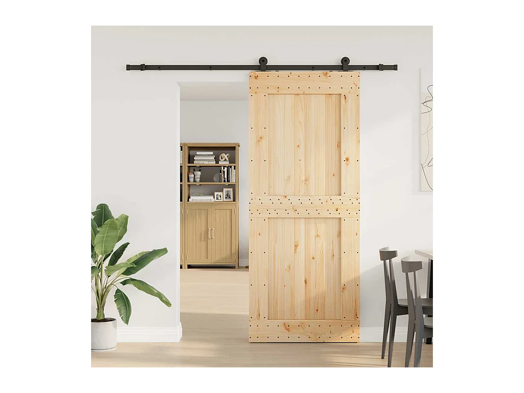 Porte coulissante et kit de quincaillerie 95x210 cm pin massif