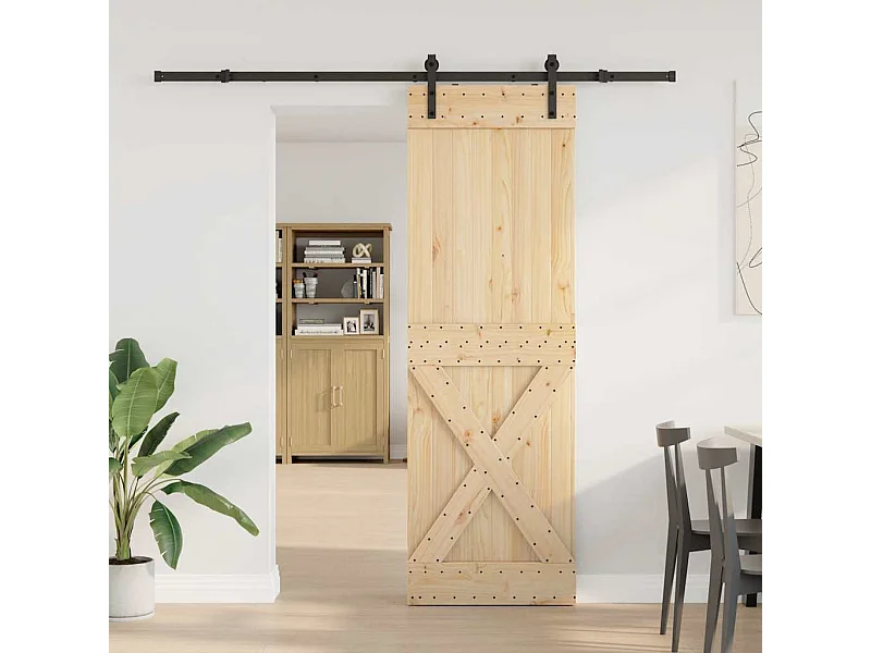 Porta Scorrevole con Set Hardware 70x210 cm Legno Massello Pino