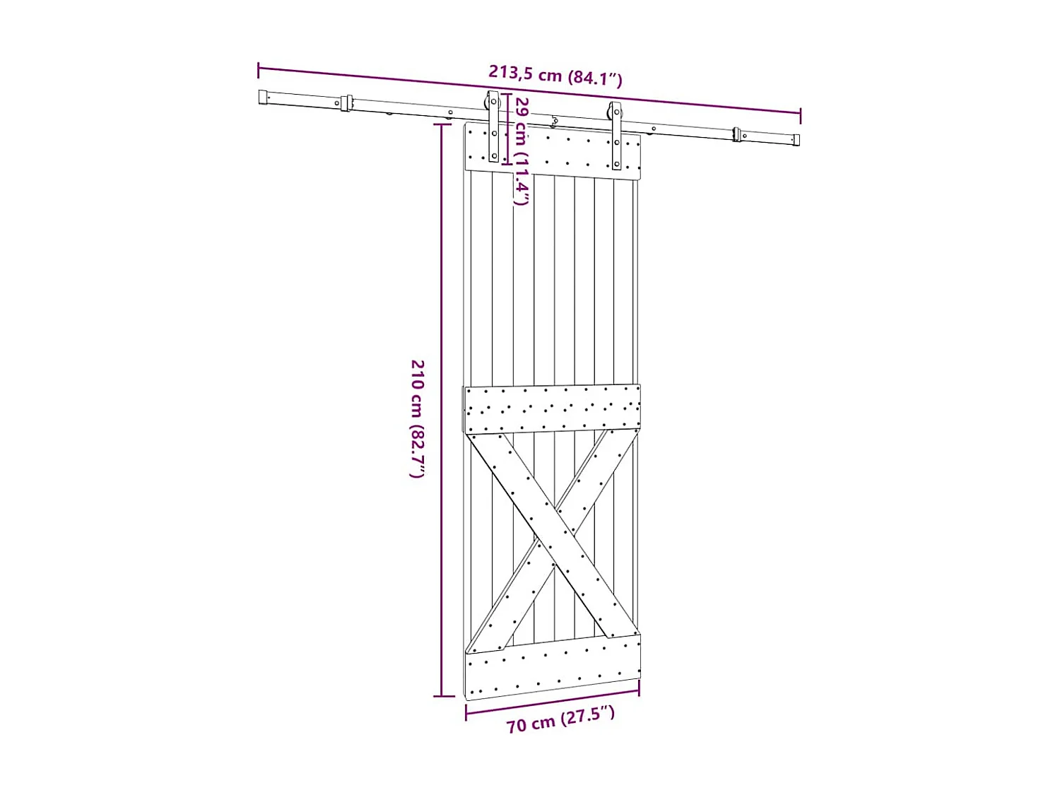 Porte coulissante et kit de quincaillerie 70x210 cm pin massif