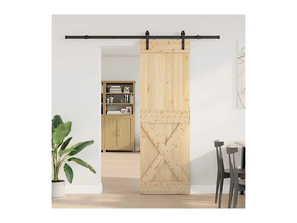 Puerta corredera con herrajes madera maciza de pino 70x210 cm
