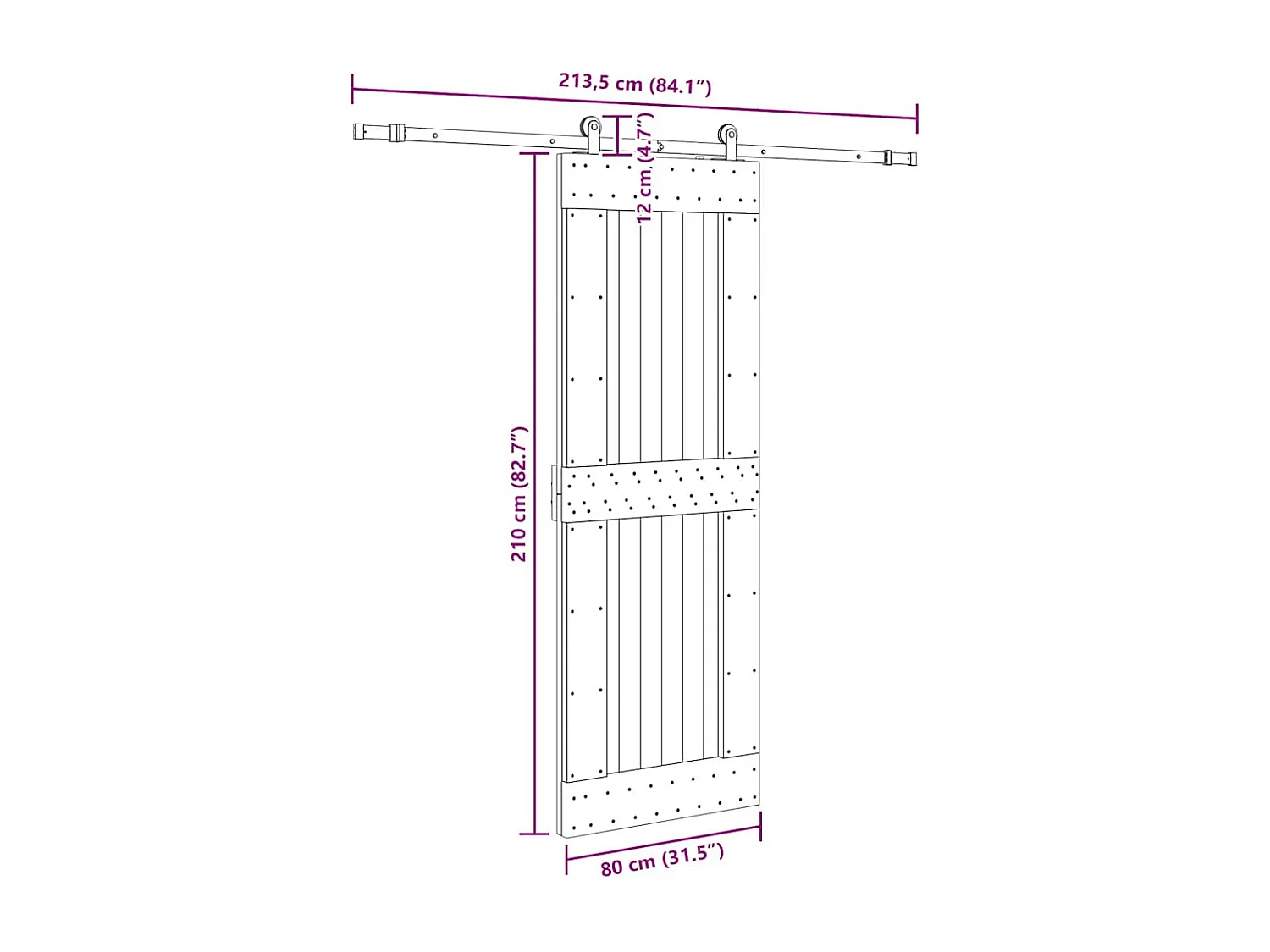 Porta de correr com ferragens 80x210 cm madeira de pinho maciça