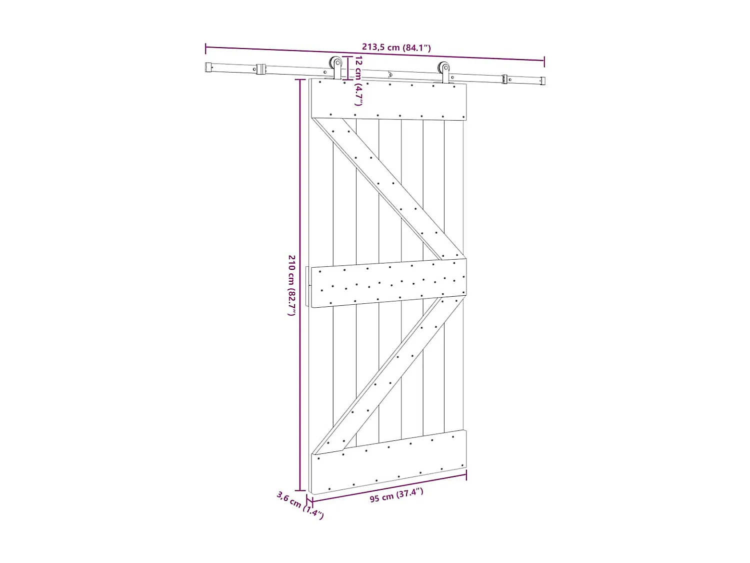 Porte coulissante et kit de quincaillerie 95x210 cm pin massif