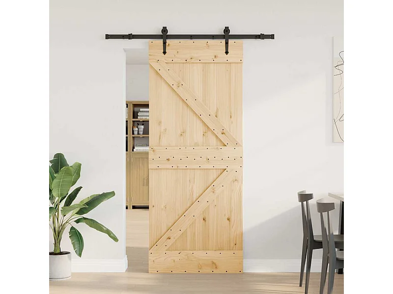 Porta Scorrevole con Set Hardware 85x210 cm Legno Massello Pino
