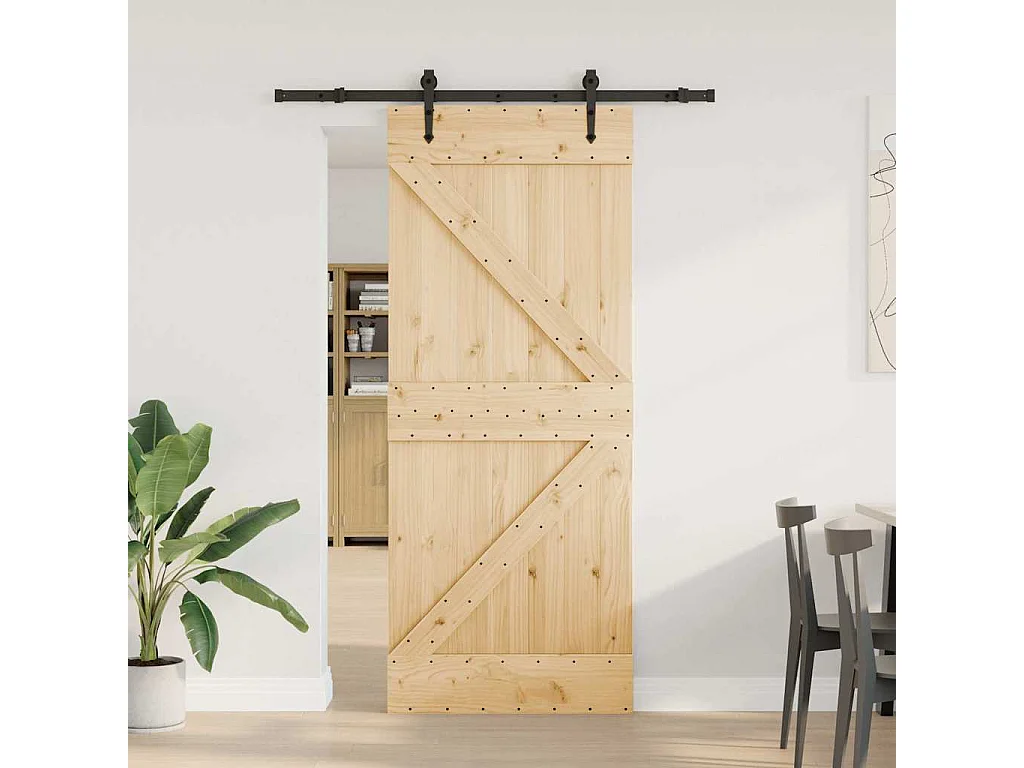 Porta Scorrevole con Set Hardware 85x210 cm Legno Massello Pino