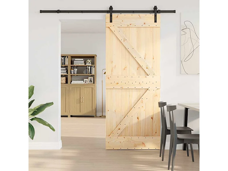 Porta Scorrevole con Set Hardware 85x210 cm Legno Massello Pino