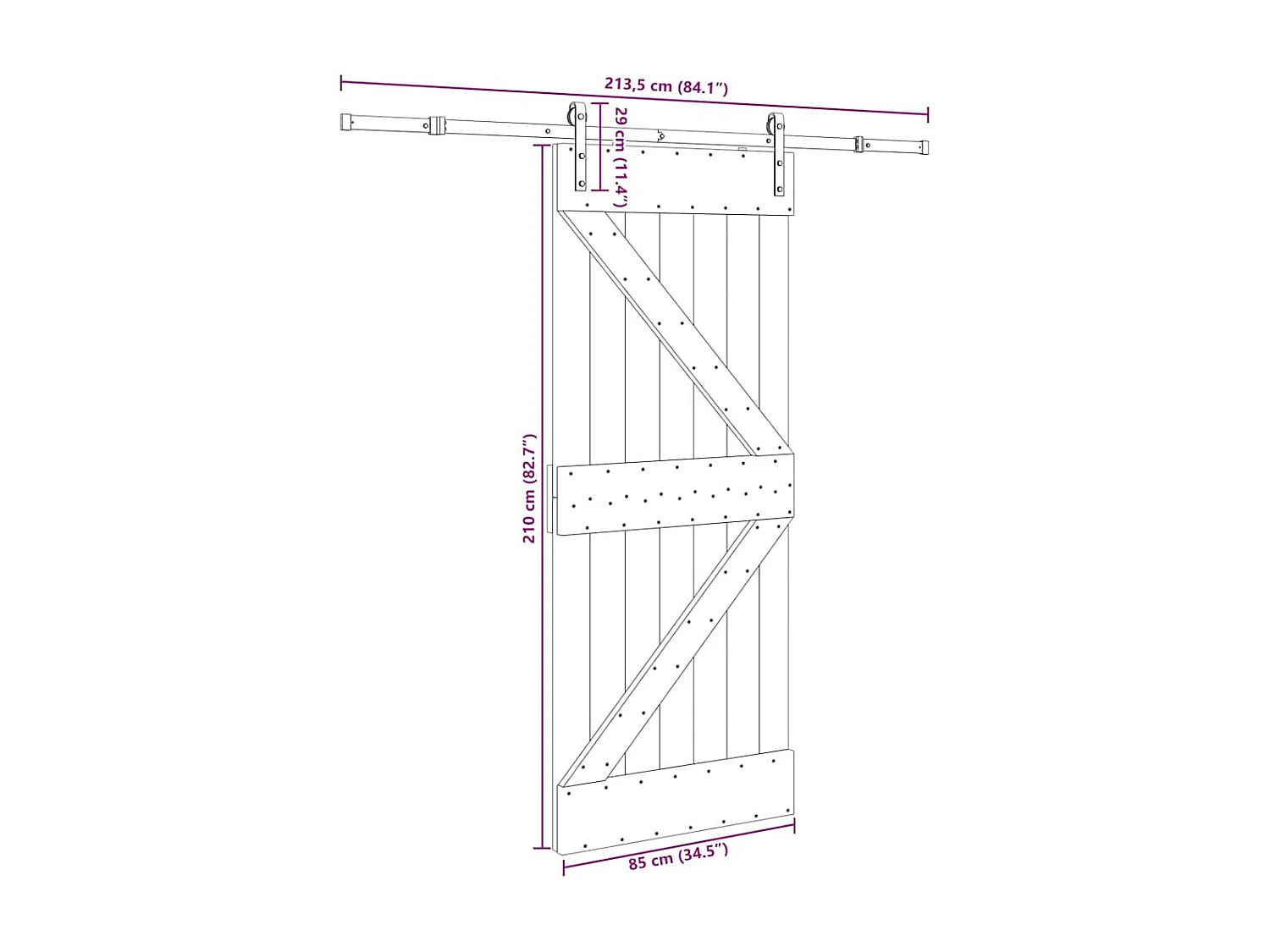 Porte coulissante et kit de quincaillerie 85x210 cm pin massif